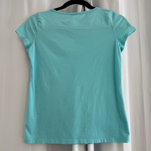 Talbots Lace Neckline Tee Aqua Blue Womens Petite Small - Picture 4 of 5